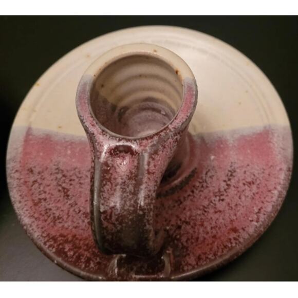 Pair Mid Century Studio Art Tapered Candle Holders Lavender White with Handles - Picture 4 of 6